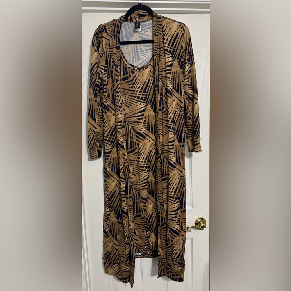Stylish Black and Tan Patterned Two-Piece Dress